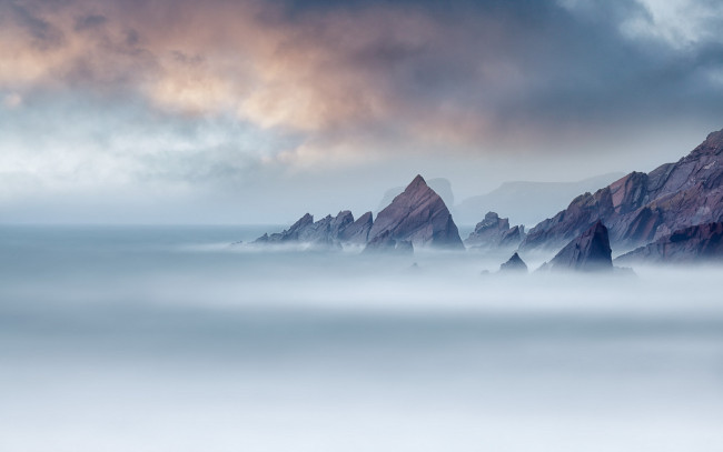 Обои картинки фото природа, побережье, море, туман, скалы
