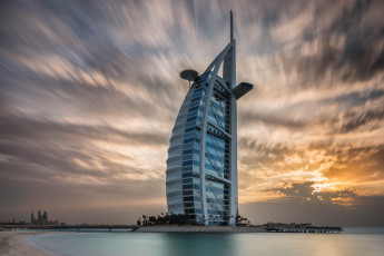 обоя burj al arab sunset, города, дубай , оаэ, отель