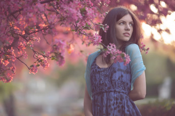 Картинка девушки -unsort+ брюнетки +шатенки цветы природа шатенка ветки весна дерево девушка цветение платье