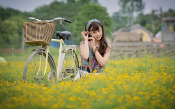 Картинка девушки -unsort+ азиатки велосипед девушка лицо азиатка поле