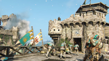 обоя видео игры, for honor, крепость, замок, флаги, солдаты