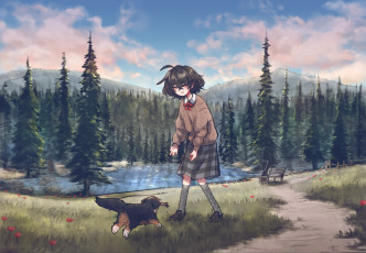 Картинка аниме пейзажи +природа девушка