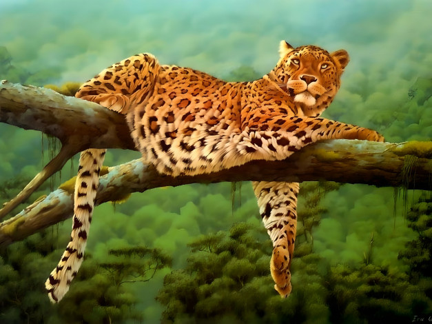 Обои картинки фото 295262, рисованное, животные,  ягуары,  леопарды, животное, хищник