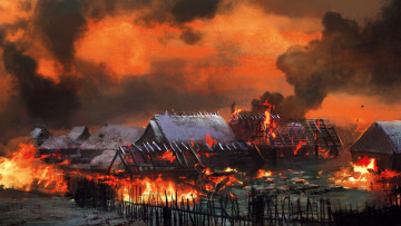 Картинка видео игры the witcher wild hunt пожар дома
