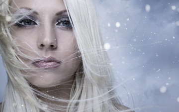 обоя девушки, -unsort , лица,  портреты, лицо, блондинка, ветер, снег, зима