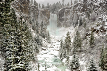 Картинка природа водопады лес снег зима