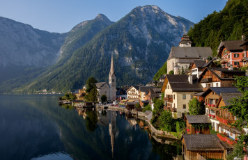 Картинка города -+пейзажи дома горы озеро альпы гальштатское австрия гальштат alps lake hallstatt austria