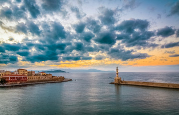 Картинка города -+пейзажи облака море дома маяк греция закат панорама