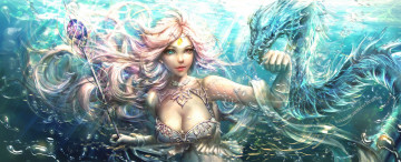 Картинка фэнтези красавицы+и+чудовища арт под водой дракон гетерохромия sangrde девушка