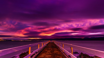 Картинка природа восходы закаты мостик зарево пирс ночь горы новая зеландия
