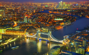 обоя города, лондон , великобритания, мост, темза, река, лондон, огни, ночь, панорама, tower, bridge