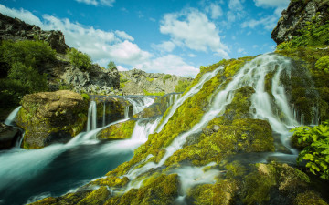 Картинка природа водопады каскад исландия iceland мох камни река