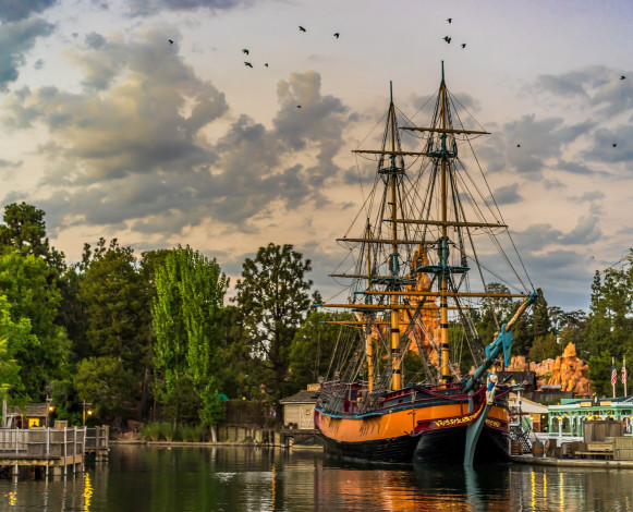 Обои картинки фото корабли, парусники, мачты, корабль, река