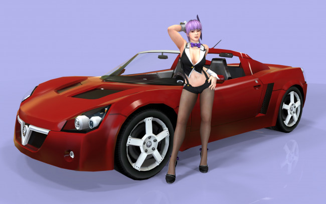 Обои картинки фото автомобили, 3d car&girl, автомобиль, фон, взгляд, девушка