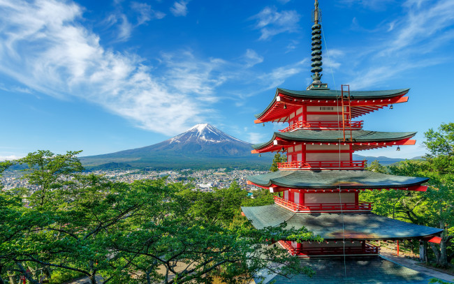 Обои картинки фото mount fuji early summer, города, - буддийские и другие храмы, гора, храм