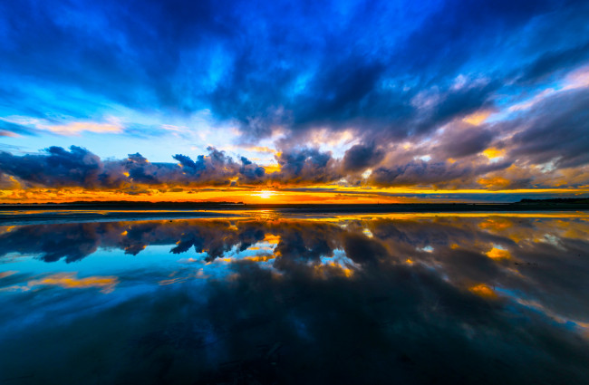 Обои картинки фото природа, восходы, закаты, закат, облака, отражение
