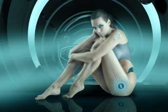 Картинка фэнтези роботы +киборги +механизмы девушка фон взгляд
