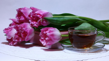Картинка еда напитки +Чай весна тюльпаны цветы чай посуда