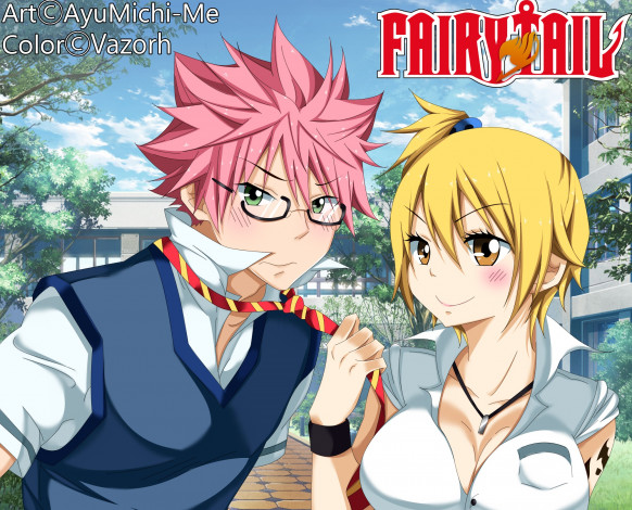 Обои картинки фото аниме, fairy tail, люси, нацу