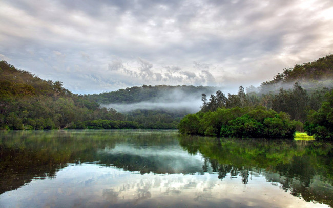 Обои картинки фото природа, реки, озера, отражение, река, туман