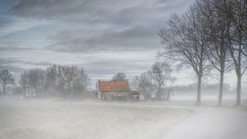 Картинка города -+пейзажи дом дорога туман