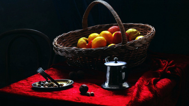 Обои картинки фото еда, фрукты,  ягоды, груши, лимоны, корзинка
