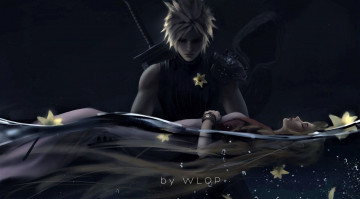 Картинка видео+игры final+fantasy+vii парень меч девушка вода цветы