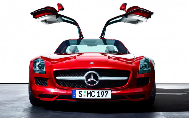 Обои картинки фото red, mercedes, sls, amg, автомобили, benz