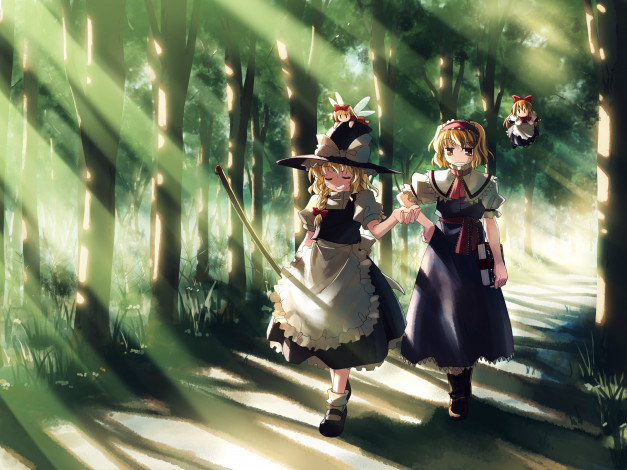 Обои картинки фото аниме, touhou, тоухау, волшебный, лес