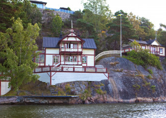 Картинка швеция   города дома река