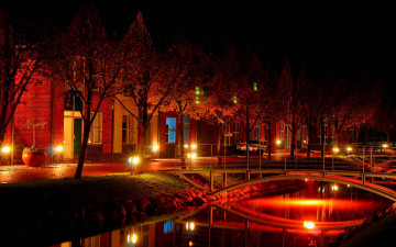 Картинка города огни ночного мост вечер река