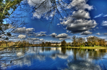 Картинка природа реки озера трава река деревья облака
