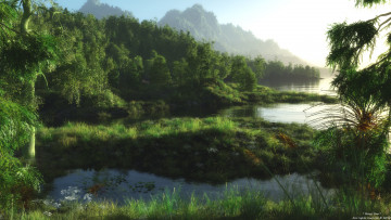 Картинка 3д графика nature landscape природа лес вода