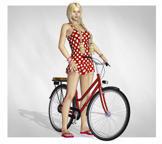 Обои картинки фото 3д, графика, people, люди, велосипед, девушка