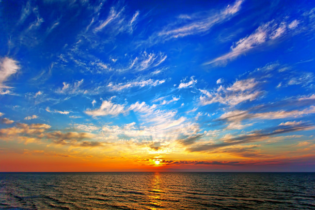 Обои картинки фото природа, восходы, закаты, океан, горизонт, облака, солнце, свет