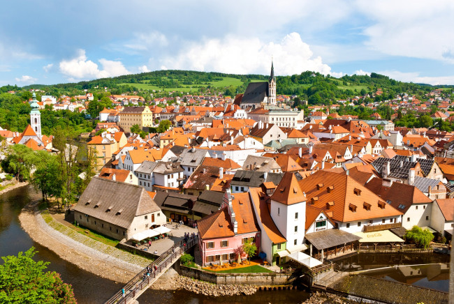 Обои картинки фото Чешский, крумлов, Чехия, города, панорамы, дома, крыши
