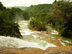 Картинка каскад+agua+azul+мексика природа водопады каскад agua azul мексика река водопад деревья