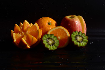 обоя еда, фрукты,  ягоды, цитрусы, яблоко, апельсин, киви