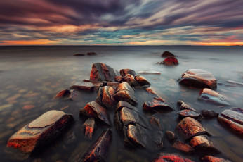 Картинка природа побережье камни вечер швеция закат облака море
