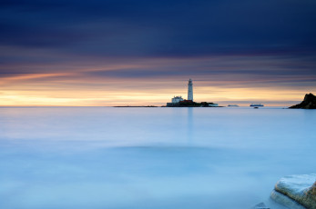 Картинка природа маяки небо камни выдержка корабли маяк утро северное море st marys lighthouse north tyneside whitley bay англия великобритания