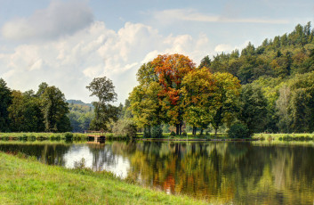 Картинка природа реки озера мостик река лес осень