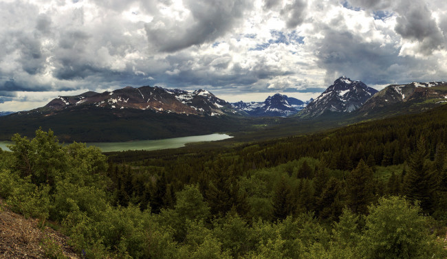 Обои картинки фото glacier national park  сша, природа, пейзажи, glacier, park, montana, сша, озеро, горы, деревья, небо, пейзаж