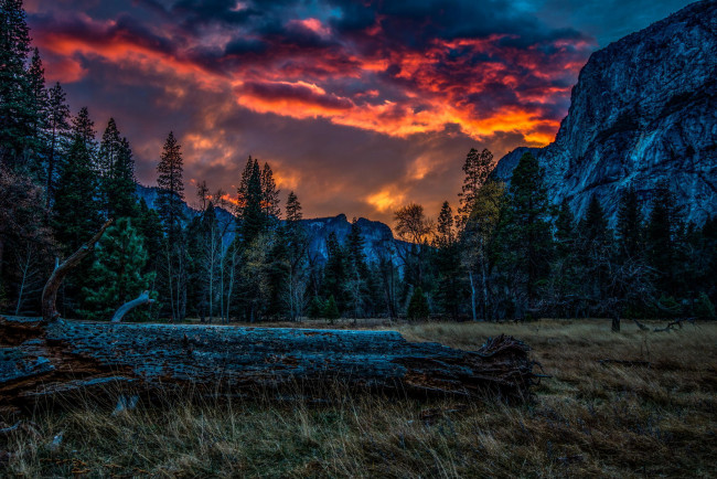 Обои картинки фото природа, горы, yosemite, national, park, закат, облака