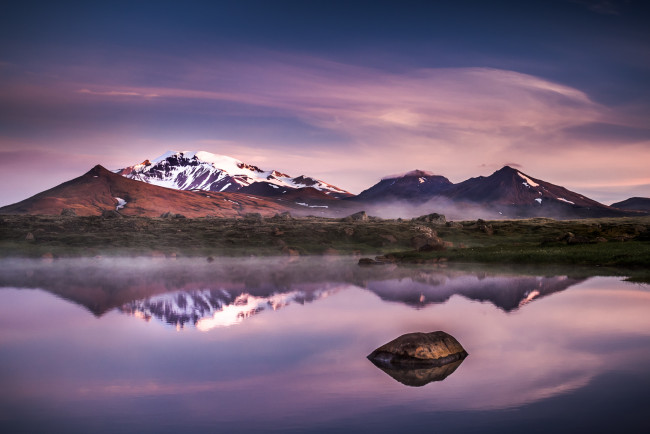 Обои картинки фото природа, реки, озера, вечер, озеро, горы, исландия