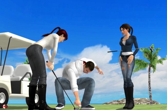 Обои картинки фото 3д графика, спорт , sport, девушки, взгляд, фон, игра, гольф