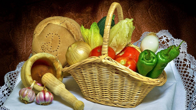 Обои картинки фото еда, натюрморт, овощи, перец, хлеб