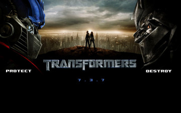 обоя кино фильмы, transformers, трансформеры, роботы, люди, город