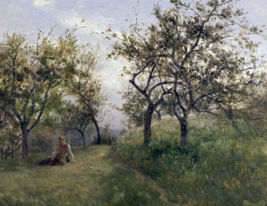 обоя carlos de haes - apple trees in normandy, рисованное, живопись, природа