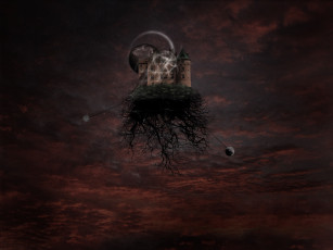 Картинка 3д графика fantasy фантазия деревья замок корни