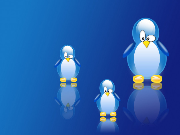Обои картинки фото 3д, графика, animals, животные, три, пингвины, синий